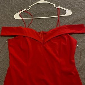 Long red off the shoulder dress